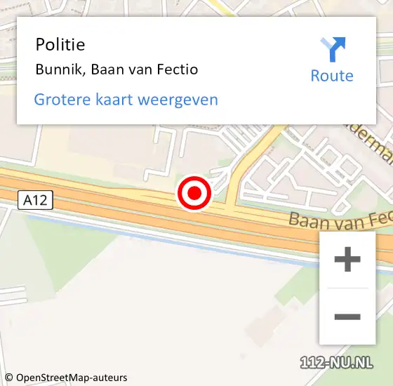 Locatie op kaart van de 112 melding: Politie Bunnik, Baan van Fectio op 6 januari 2025 22:25