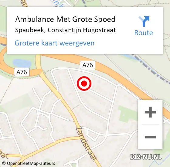 Locatie op kaart van de 112 melding: Ambulance Met Grote Spoed Naar Spaubeek, Constantijn Hugostraat op 2 november 2014 03:31
