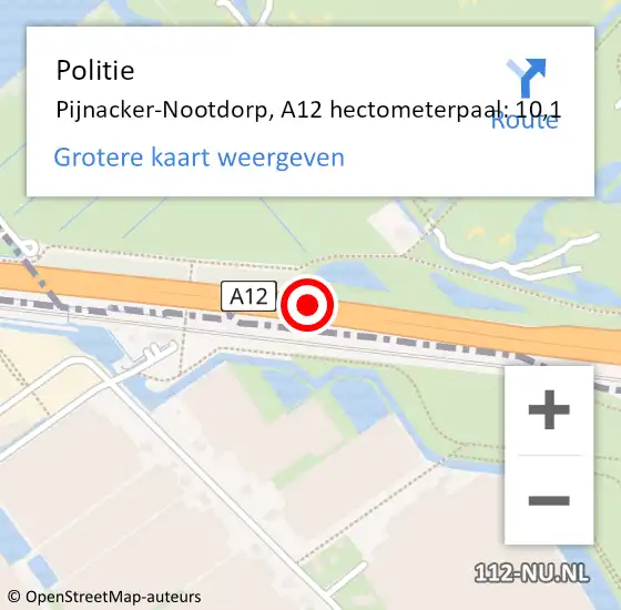 Locatie op kaart van de 112 melding: Politie Pijnacker-Nootdorp, A12 hectometerpaal: 10,1 op 7 januari 2025 05:38