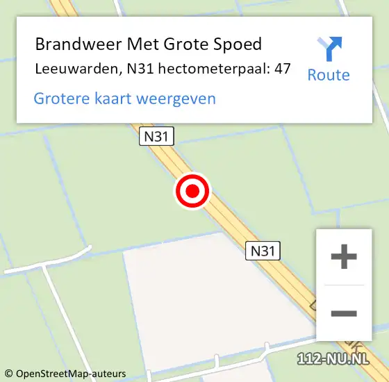 Locatie op kaart van de 112 melding: Brandweer Met Grote Spoed Naar Leeuwarden, N31 hectometerpaal: 47 op 7 januari 2025 07:00