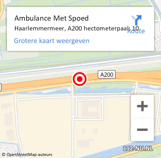 Locatie op kaart van de 112 melding: Ambulance Met Spoed Naar Haarlemmermeer, A200 hectometerpaal: 10 op 7 januari 2025 07:32