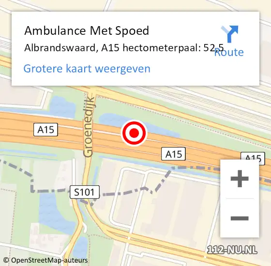 Locatie op kaart van de 112 melding: Ambulance Met Spoed Naar Albrandswaard, A15 hectometerpaal: 52,5 op 7 januari 2025 07:39