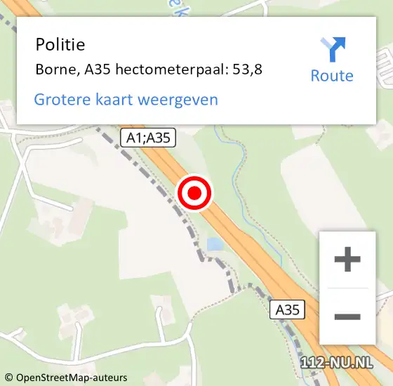 Locatie op kaart van de 112 melding: Politie Borne, A35 hectometerpaal: 53,8 op 7 januari 2025 07:41