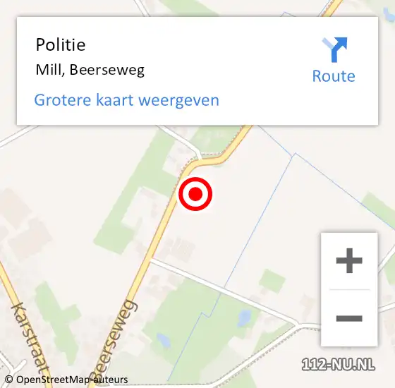 Locatie op kaart van de 112 melding: Politie Mill, Beerseweg op 7 januari 2025 08:42