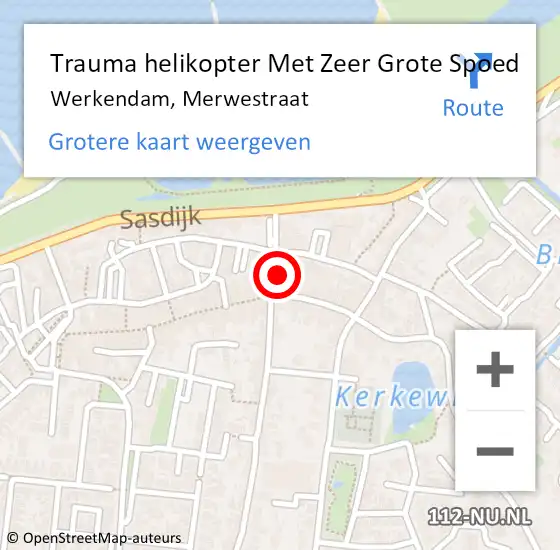 Locatie op kaart van de 112 melding: Trauma helikopter Met Zeer Grote Spoed Naar Werkendam, Merwestraat op 7 januari 2025 10:30