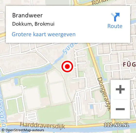 Locatie op kaart van de 112 melding: Brandweer Dokkum, Brokmui op 7 januari 2025 10:39