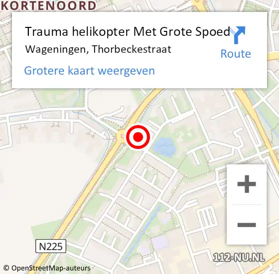 Locatie op kaart van de 112 melding: Trauma helikopter Met Grote Spoed Naar Wageningen, Thorbeckestraat op 7 januari 2025 11:55