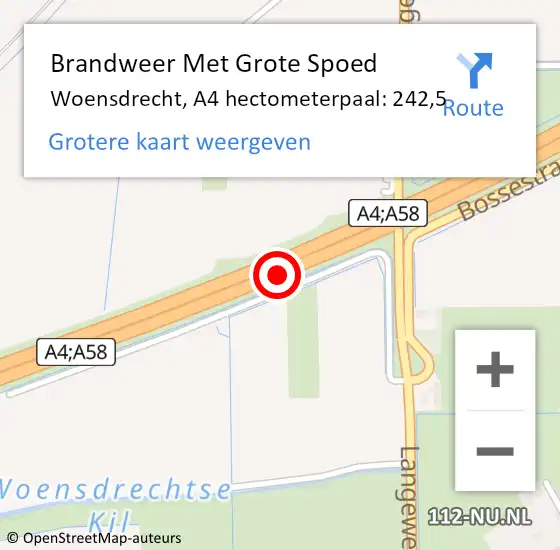 Locatie op kaart van de 112 melding: Brandweer Met Grote Spoed Naar Woensdrecht, A4 hectometerpaal: 242,5 op 7 januari 2025 12:27