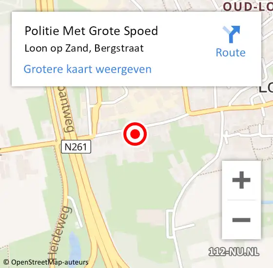 Locatie op kaart van de 112 melding: Politie Met Grote Spoed Naar Loon op Zand, Bergstraat op 7 januari 2025 12:38