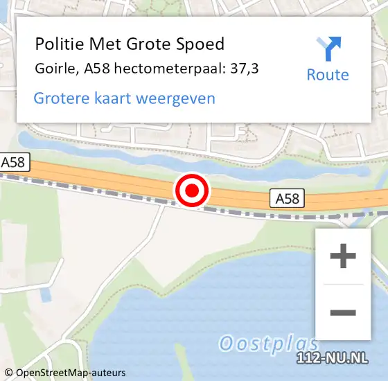 Locatie op kaart van de 112 melding: Politie Met Grote Spoed Naar Goirle, A58 hectometerpaal: 37,3 op 7 januari 2025 13:13