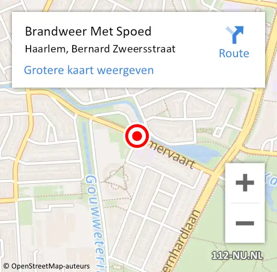 Locatie op kaart van de 112 melding: Brandweer Met Spoed Naar Haarlem, Bernard Zweersstraat op 2 november 2014 06:01