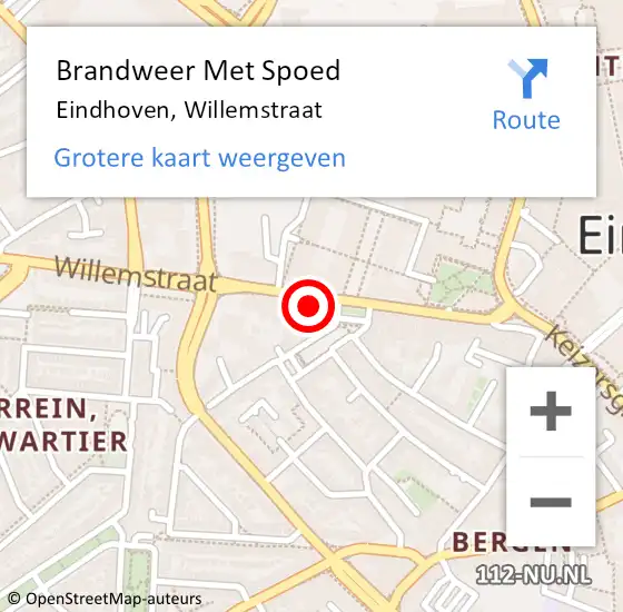Locatie op kaart van de 112 melding: Brandweer Met Spoed Naar Eindhoven, Willemstraat op 7 januari 2025 13:25