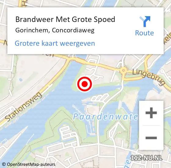 Locatie op kaart van de 112 melding: Brandweer Met Grote Spoed Naar Gorinchem, Concordiaweg op 7 januari 2025 13:43