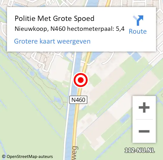 Locatie op kaart van de 112 melding: Politie Met Grote Spoed Naar Nieuwkoop, N460 hectometerpaal: 5,4 op 7 januari 2025 14:32