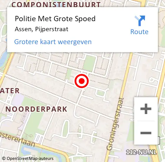 Locatie op kaart van de 112 melding: Politie Met Grote Spoed Naar Assen, Pijperstraat op 7 januari 2025 14:48