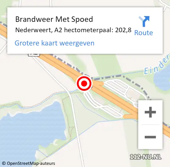 Locatie op kaart van de 112 melding: Brandweer Met Spoed Naar Nederweert, A2 hectometerpaal: 202,8 op 7 januari 2025 15:36