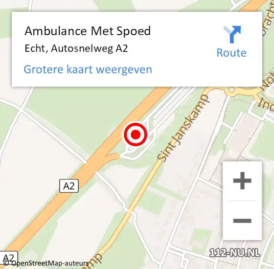 Locatie op kaart van de 112 melding: Ambulance Met Spoed Naar Echt, Autosnelweg A2 op 7 januari 2025 15:57