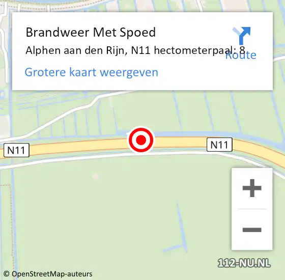 Locatie op kaart van de 112 melding: Brandweer Met Spoed Naar Alphen aan den Rijn, N11 hectometerpaal: 8 op 7 januari 2025 16:48