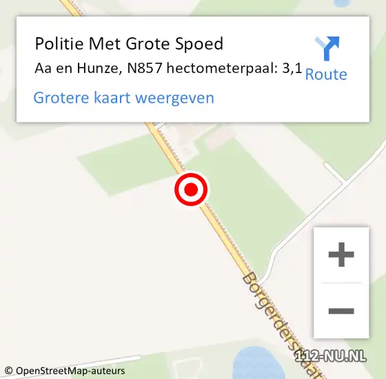 Locatie op kaart van de 112 melding: Politie Met Grote Spoed Naar Aa en Hunze, N857 hectometerpaal: 3,1 op 7 januari 2025 17:09