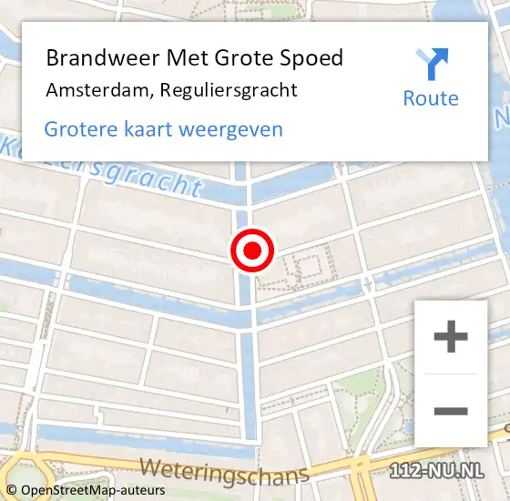 Locatie op kaart van de 112 melding: Brandweer Met Grote Spoed Naar Amsterdam, Reguliersgracht op 7 januari 2025 17:22