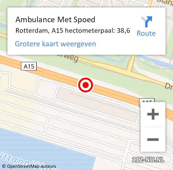 Locatie op kaart van de 112 melding: Ambulance Met Spoed Naar Rotterdam, A15 hectometerpaal: 38,6 op 7 januari 2025 17:23