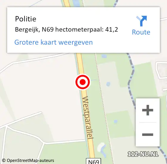 Locatie op kaart van de 112 melding: Politie Bergeijk, N69 hectometerpaal: 41,2 op 7 januari 2025 17:42