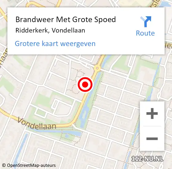 Locatie op kaart van de 112 melding: Brandweer Met Grote Spoed Naar Ridderkerk, Vondellaan op 7 januari 2025 17:49