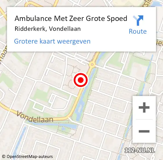 Locatie op kaart van de 112 melding: Ambulance Met Zeer Grote Spoed Naar Ridderkerk, Vondellaan op 7 januari 2025 17:49