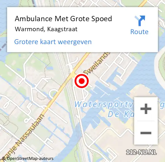 Locatie op kaart van de 112 melding: Ambulance Met Grote Spoed Naar Warmond, Kaagstraat op 2 november 2014 07:57