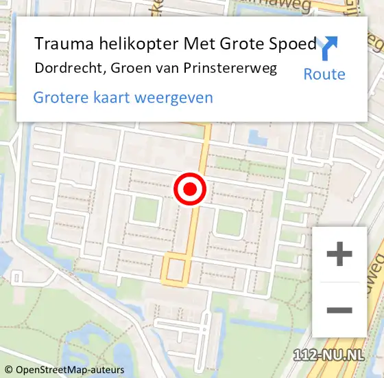 Locatie op kaart van de 112 melding: Trauma helikopter Met Grote Spoed Naar Dordrecht, Groen van Prinstererweg op 7 januari 2025 18:55