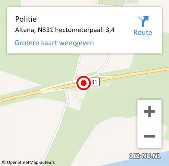 Locatie op kaart van de 112 melding: Politie Altena, N831 hectometerpaal: 3,4 op 7 januari 2025 18:57