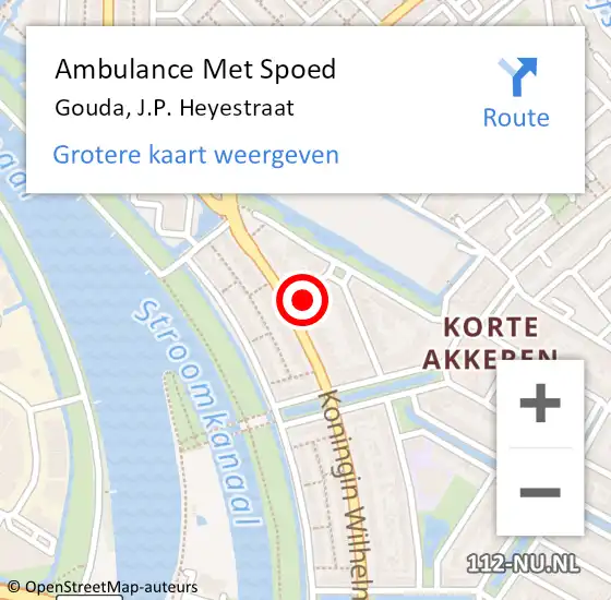 Locatie op kaart van de 112 melding: Ambulance Met Spoed Naar Gouda, J.P. Heyestraat op 7 januari 2025 19:08