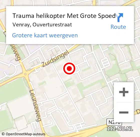 Locatie op kaart van de 112 melding: Trauma helikopter Met Grote Spoed Naar Venray, Ouverturestraat op 7 januari 2025 19:41