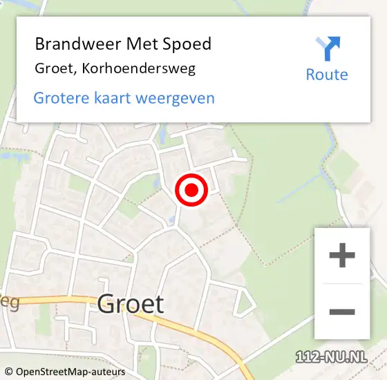 Locatie op kaart van de 112 melding: Brandweer Met Spoed Naar Groet, Korhoendersweg op 2 november 2014 08:16