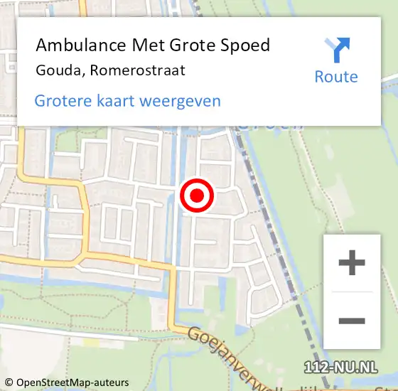 Locatie op kaart van de 112 melding: Ambulance Met Grote Spoed Naar Gouda, Romerostraat op 7 januari 2025 20:54