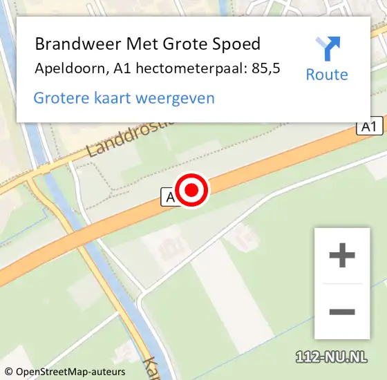 Locatie op kaart van de 112 melding: Brandweer Met Grote Spoed Naar Apeldoorn, A1 hectometerpaal: 85,5 op 7 januari 2025 20:59