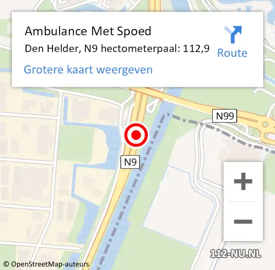 Locatie op kaart van de 112 melding: Ambulance Met Spoed Naar Den Helder, N9 hectometerpaal: 112,9 op 7 januari 2025 21:47