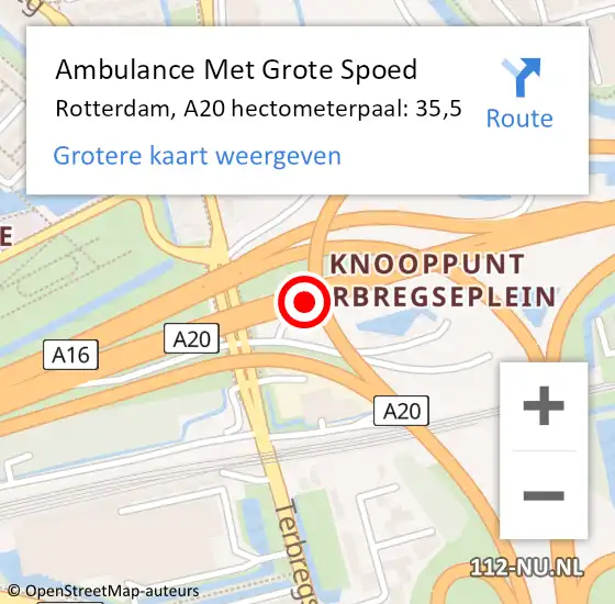 Locatie op kaart van de 112 melding: Ambulance Met Grote Spoed Naar Rotterdam, A20 hectometerpaal: 35,5 op 7 januari 2025 22:22