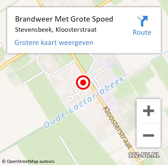 Locatie op kaart van de 112 melding: Brandweer Met Grote Spoed Naar Stevensbeek, Kloosterstraat op 8 januari 2025 02:54