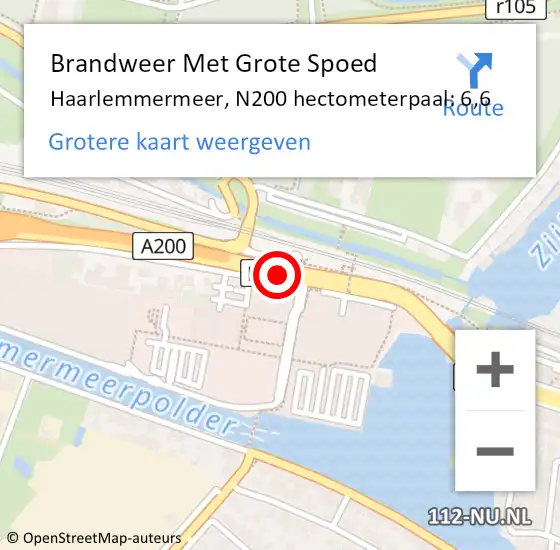 Locatie op kaart van de 112 melding: Brandweer Met Grote Spoed Naar Haarlemmermeer, N200 hectometerpaal: 6,6 op 8 januari 2025 05:33