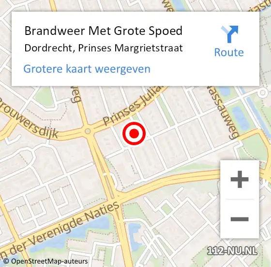 Locatie op kaart van de 112 melding: Brandweer Met Grote Spoed Naar Dordrecht, Prinses Margrietstraat op 8 januari 2025 05:36