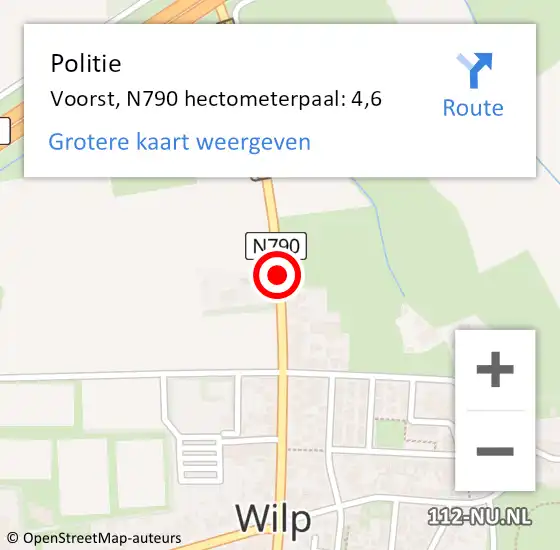 Locatie op kaart van de 112 melding: Politie Voorst, N790 hectometerpaal: 4,6 op 8 januari 2025 06:01