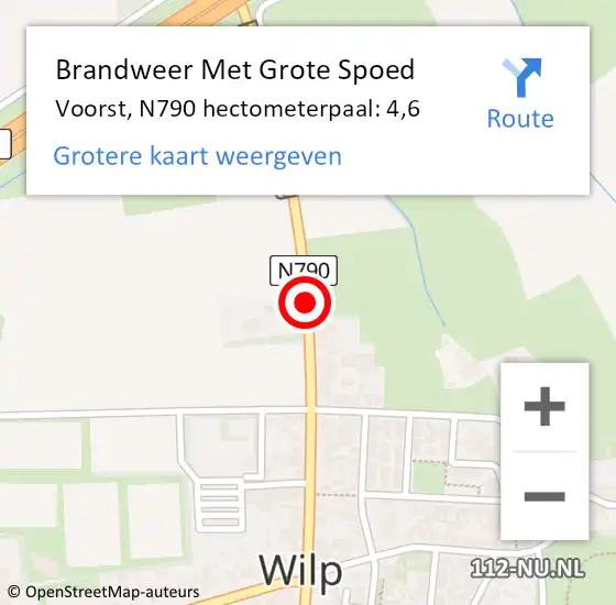 Locatie op kaart van de 112 melding: Brandweer Met Grote Spoed Naar Voorst, N790 hectometerpaal: 4,6 op 8 januari 2025 06:03