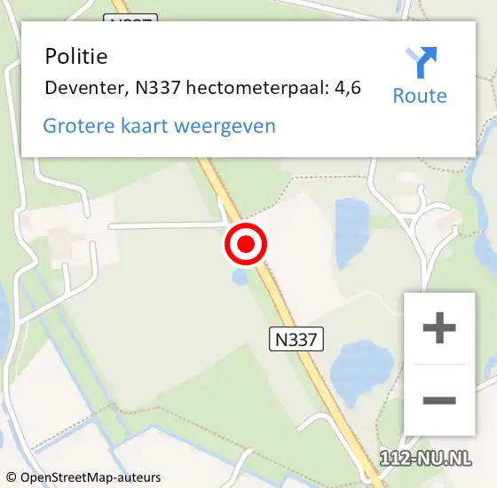 Locatie op kaart van de 112 melding: Politie Deventer, N337 hectometerpaal: 4,6 op 8 januari 2025 06:14