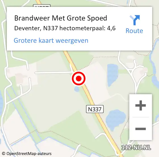 Locatie op kaart van de 112 melding: Brandweer Met Grote Spoed Naar Deventer, N337 hectometerpaal: 4,6 op 8 januari 2025 06:16