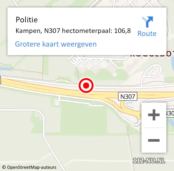 Locatie op kaart van de 112 melding: Politie Kampen, N307 hectometerpaal: 106,8 op 8 januari 2025 07:10