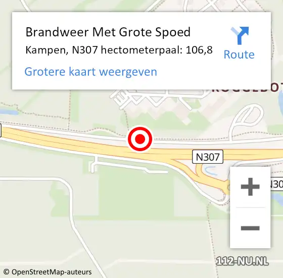 Locatie op kaart van de 112 melding: Brandweer Met Grote Spoed Naar Kampen, N307 hectometerpaal: 106,8 op 8 januari 2025 07:14