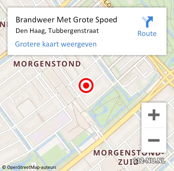 Locatie op kaart van de 112 melding: Brandweer Met Grote Spoed Naar Den Haag, Tubbergenstraat op 8 januari 2025 07:28