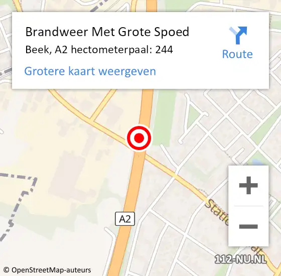 Locatie op kaart van de 112 melding: Brandweer Met Grote Spoed Naar Beek, A2 hectometerpaal: 244 op 8 januari 2025 07:58