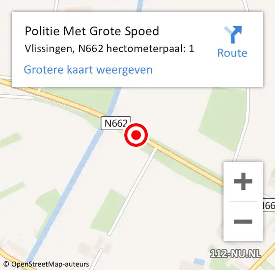 Locatie op kaart van de 112 melding: Politie Met Grote Spoed Naar Vlissingen, N662 hectometerpaal: 1 op 8 januari 2025 08:08